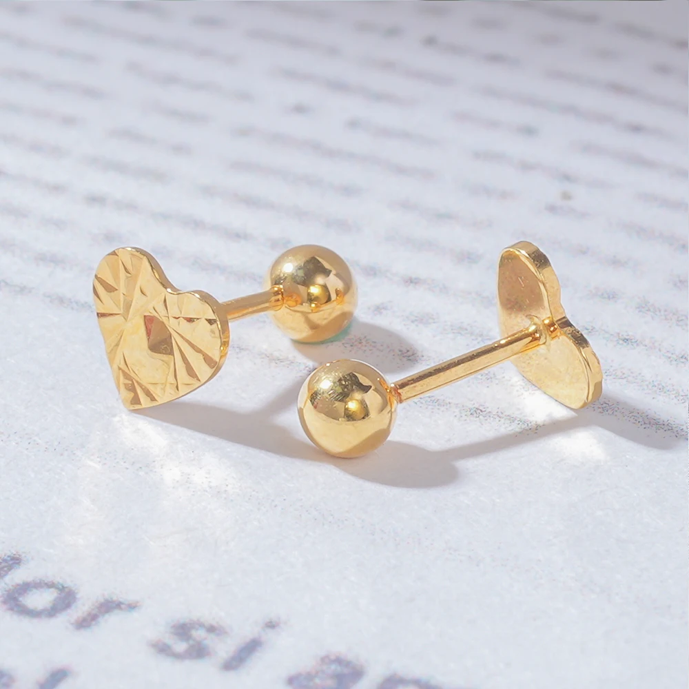 PCX Jewelry cute love heart shape plain stud earring gold 18k gold jewelry for children women girls 18k gold Earring