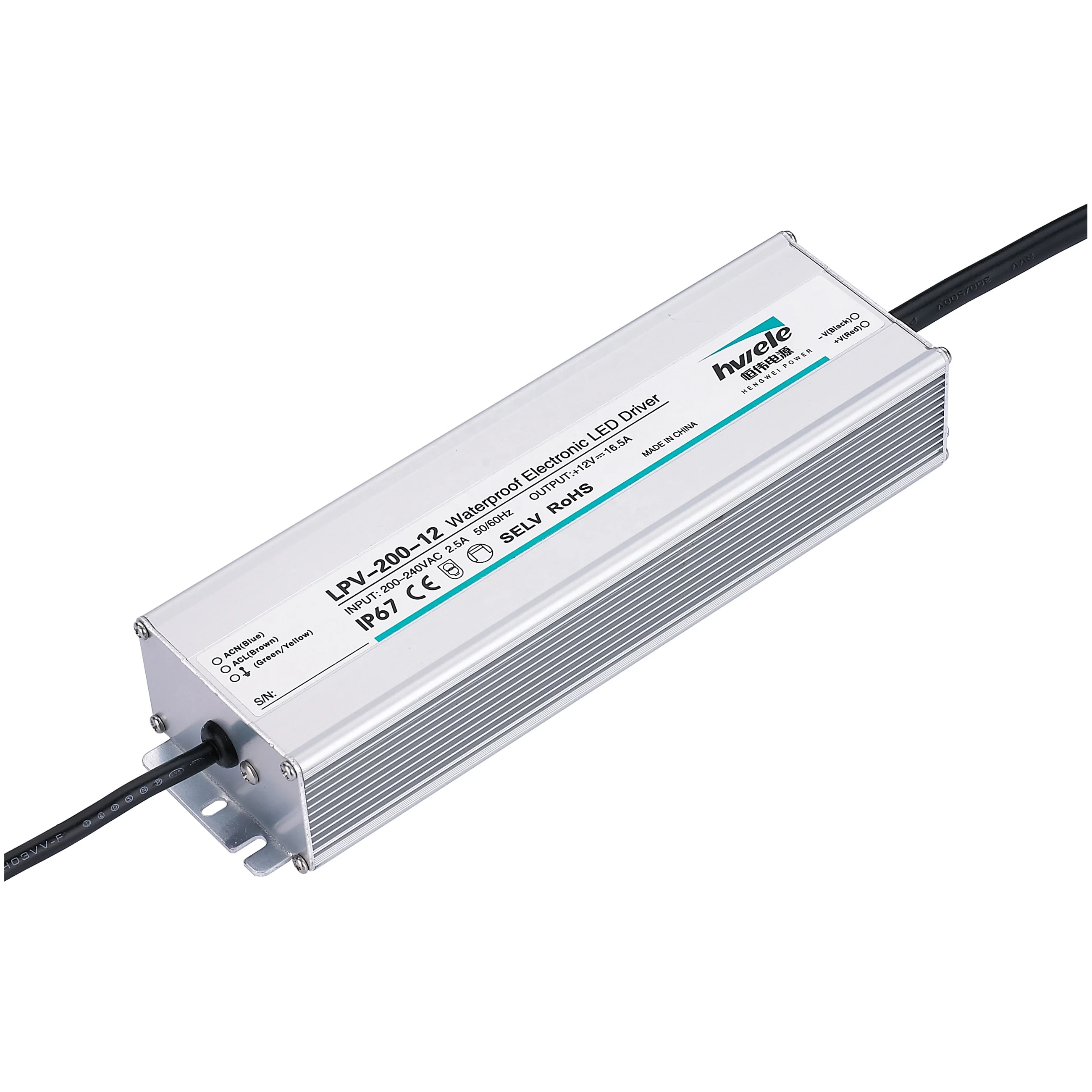 CE ROHS SAA approved Waterproof IP67 CV type  LPV-200-12 200W 12V 16.5A 12V ip67 led driver   for LED strip