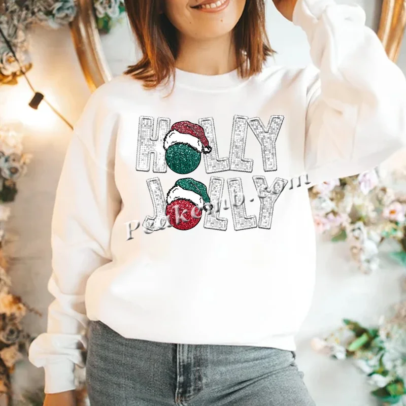 Printing Holly Jolly Mama Transfer Christmas Sweatshirt Iron on Christmas Sweater Holly Jolly Santa Heat Transfers