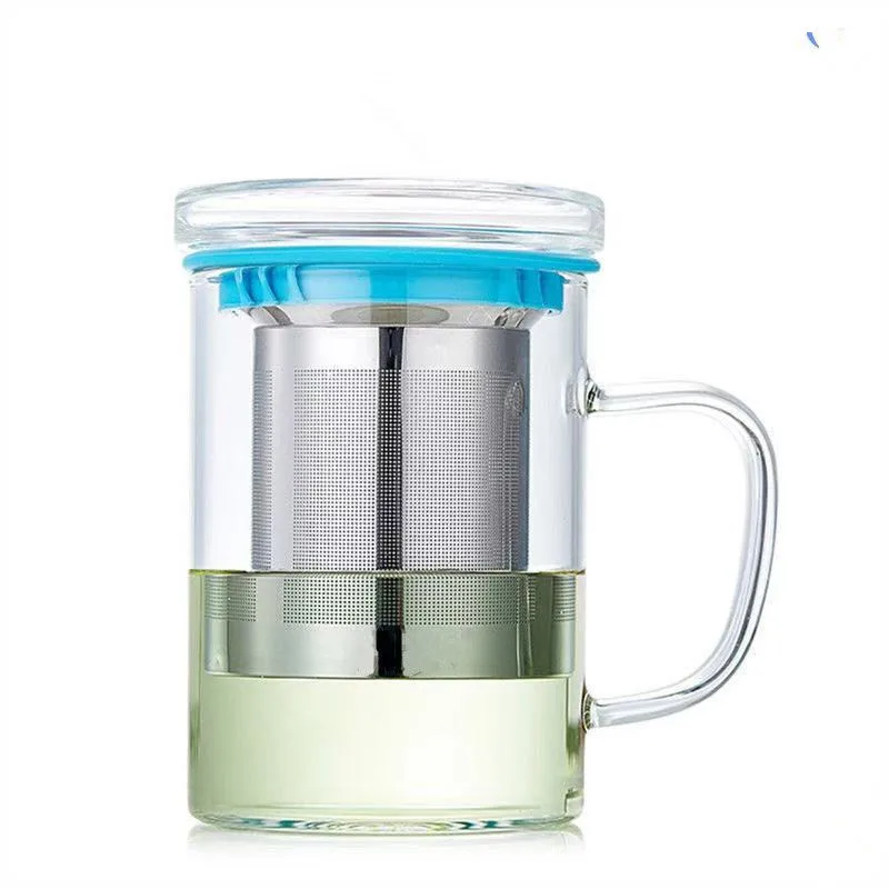 Big Volume 400ml borosilicate glass tea cup with infuser glass tea cup with Stainless Infuser and lid