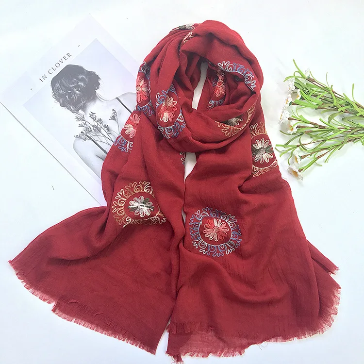 
New design fashion scarf TR viscose fabric with nice embroidery scarf factory direct sale scarf manufacturers 