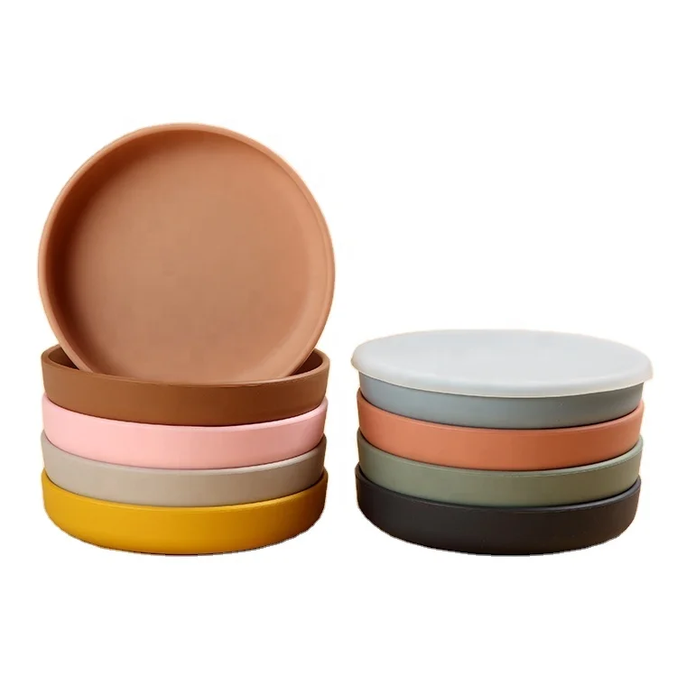 Wholesale Reusable Feeding Round Shaped Silicone Baby Dinner Suction Plate With Lids