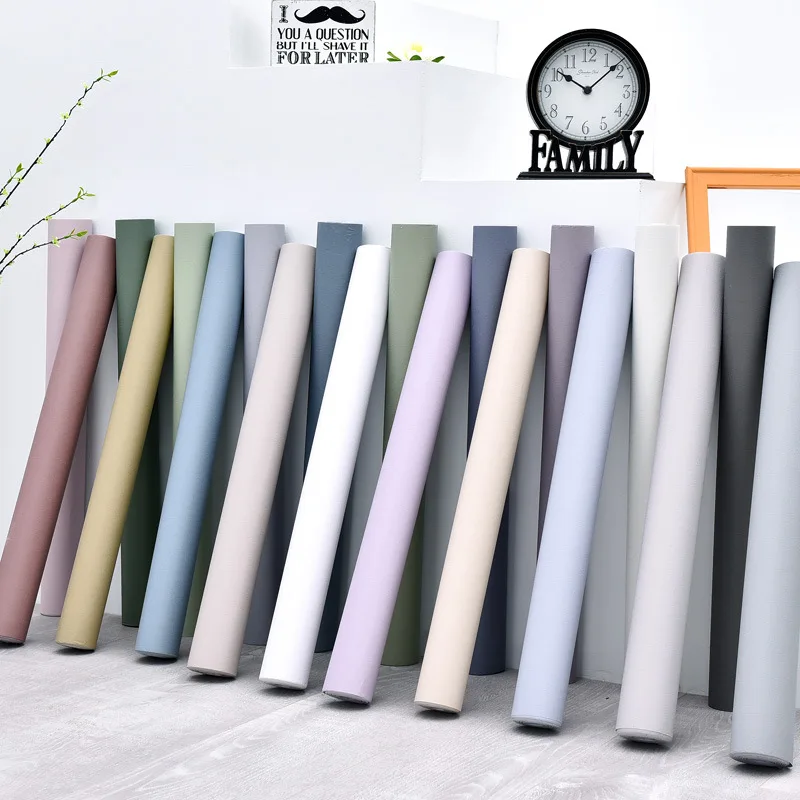 Simple wallpaper self-adhesive plain color solid color pvc sticker warm bedroom living room wallpaper dormitory