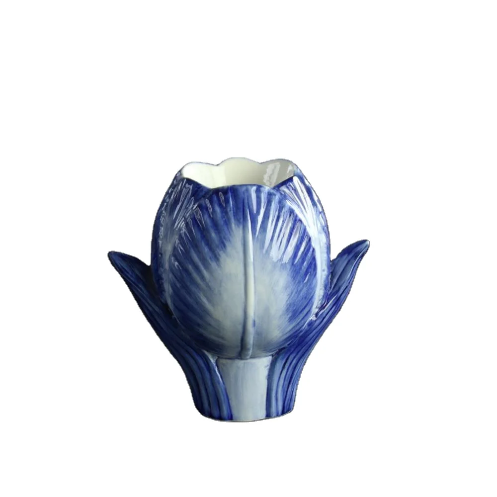 Delft Deco Blue & White Hand Painted Tulip Shaped Candle Holder