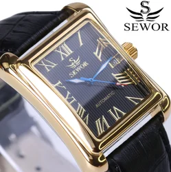 New SEWOR Top Brand Luxury Rectangular Men Watches Automatic Mechanical Watch Roman Display Antique Clock Relogio Wrist Watch