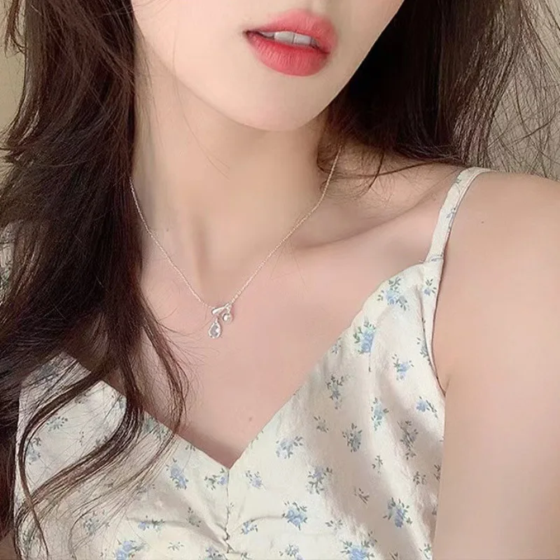 Sterling Silver 925 Premium Blue Teardrop Designs Pull Out Round Beads Niche Collarbone Necklace for Women