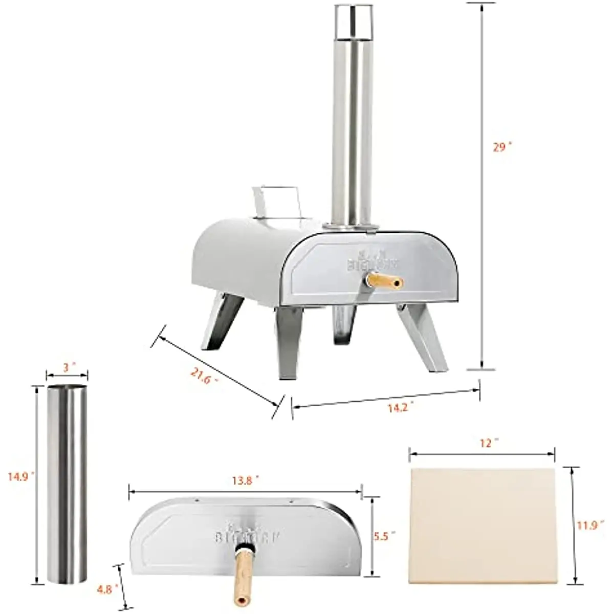 OUTDOORS Pizza Ovens Countertop Pellet BBQ Grill Wood Fired Pizza Maker Portable Stainless Steel Pizza Grill