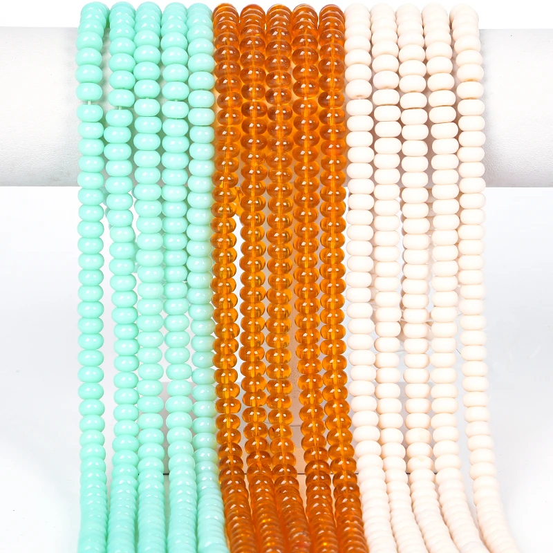 Wholesale glass beads wheel shaped flat pearl smooth transparent color crystal loose beads jewelry necklace DIY production