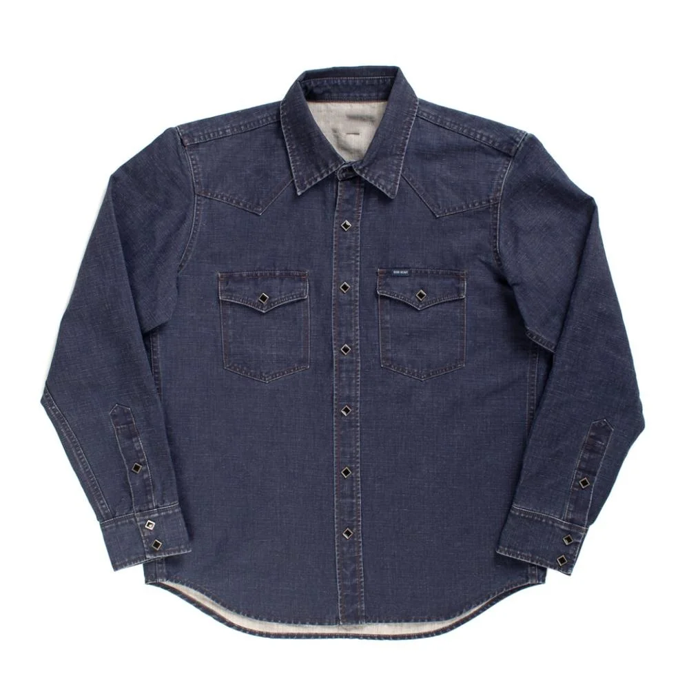 OEM High Quality Custom Long Sleeves Slim Fit Dark Night unwashed Denim  Selvage Men Shirts