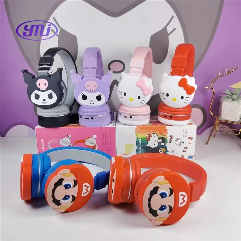 Cartoon Headphone Hello Kt Cute Wireless Bluetooth Headphones Kid Headset Girl Headset Christmas Gift Marios Earphone