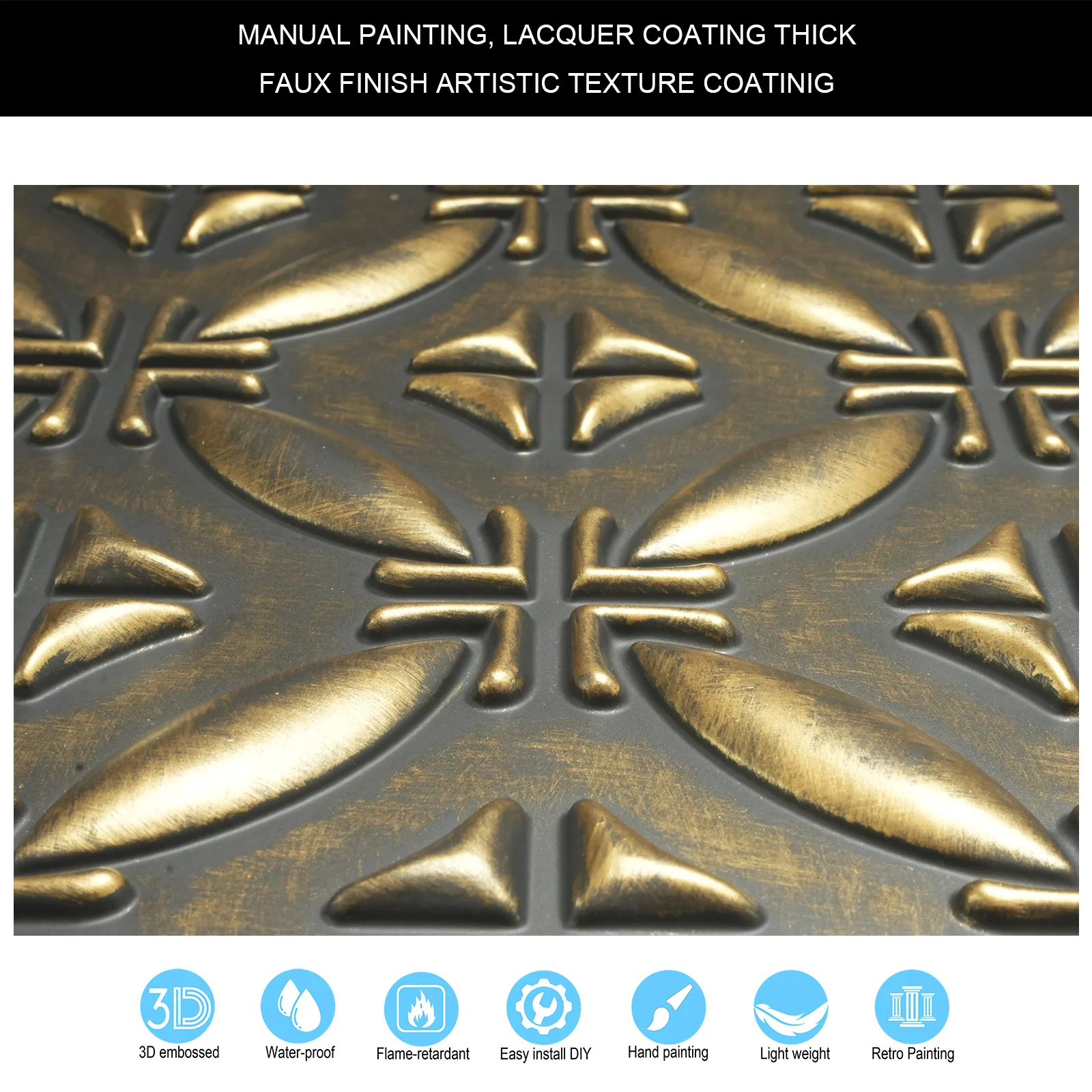 Paint finish dilapidated Wainscoting wall panels Vintage Pattern Tin ceiling Tiles for Cafe Club Saloon HOTEL PLB38 ancient gold