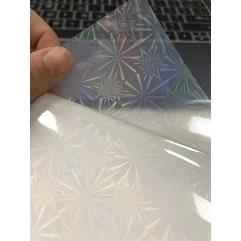 Holographic Laminate Cold Lamination Overlay Film Sticker Transparent Rainbow All Patterns Waterproof A4 Size OPP Bag Soft 50pcs