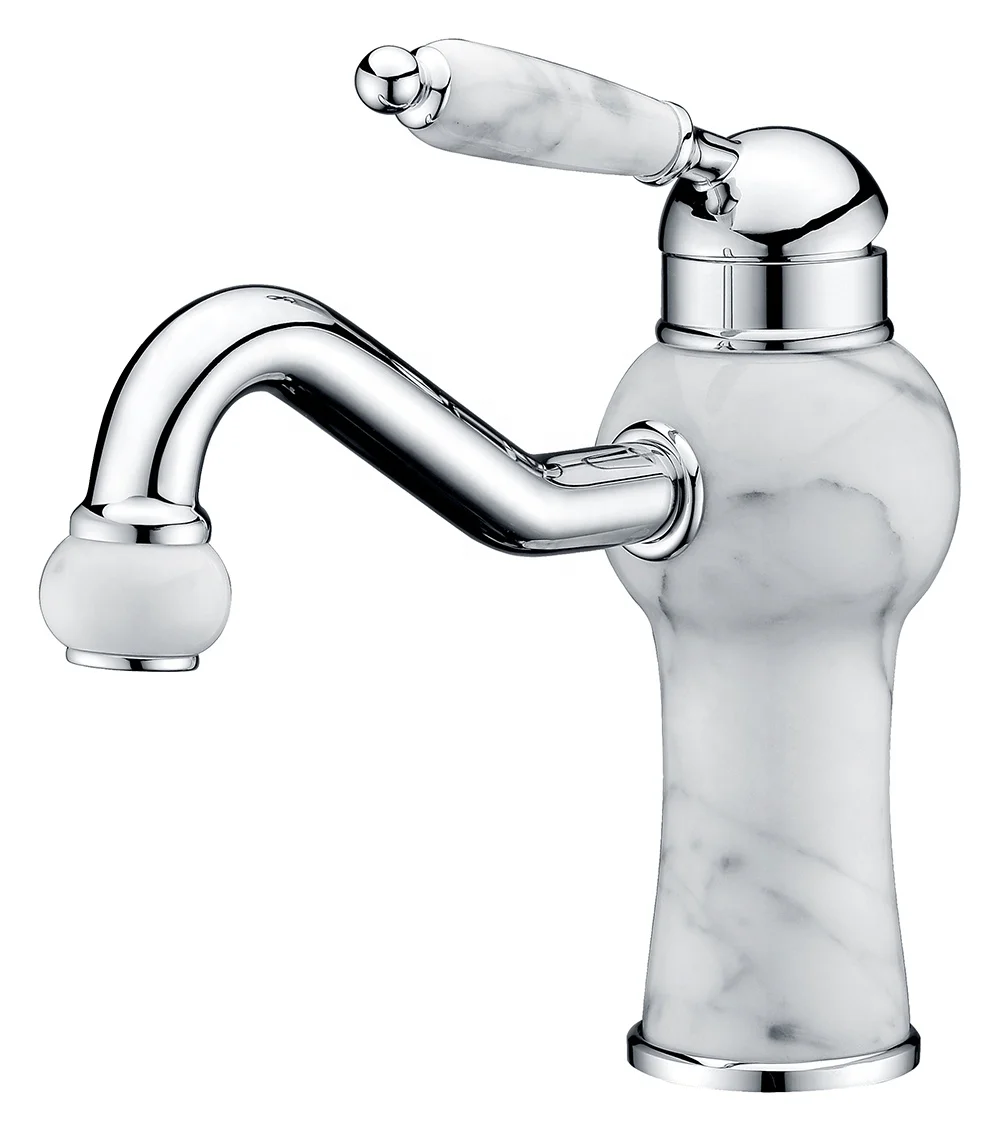 Chinese Single Handle Antique Luxury Deck Mounted basin Faucet Single Handle Jade  Brass marble sthroom faucet