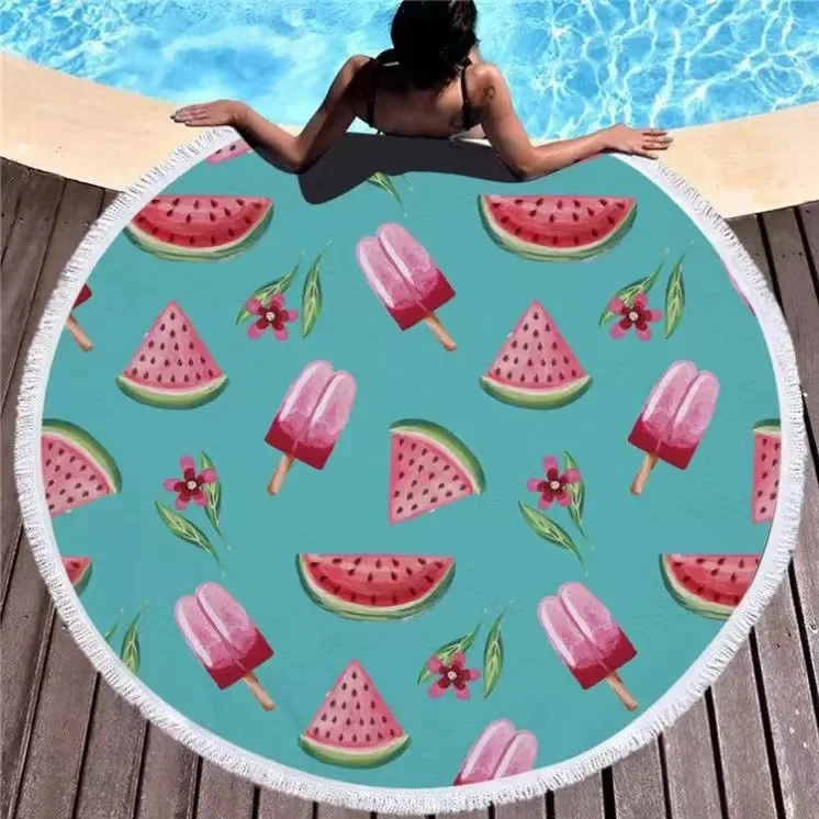 Round  Microfiber terry beach towel  Digital printing patterns  With Customized pictures.