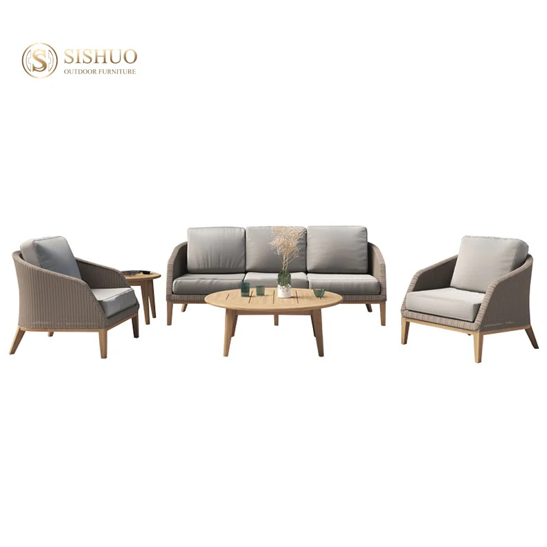 Wholesale Wicker Teak Wood Chair Sofa Garden Patio Weave Outdoor Furniture Courtyard Rattan Outdoor Furniture