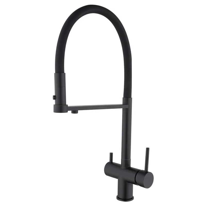 Kitchen Faucets Commercial Solid Brass Single Handle Single Lever Pull Down Sprayer BK Spring Kitchen Sink Faucet, Matte Black