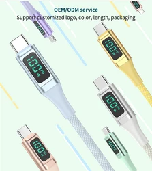 XCOSO source factory cables usb a usb tipo c usb-c cable with screen 100w phone cable