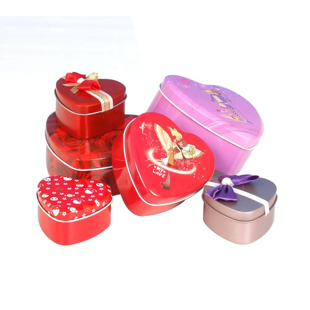 OEM lovely heart shape PMS printing candy metal tin box