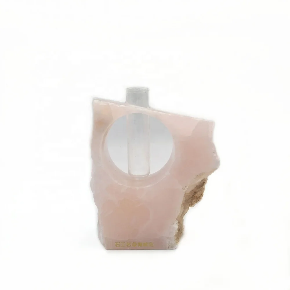 Nanwei Unique Decorative Pink Onyx Natural Surface Flower Vase