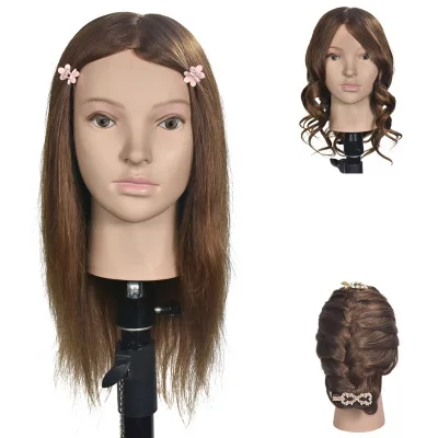 XISHIXIUHAIR Salon 100% Real Hair Female Mannequin Head Training Head Styling Cosmetology Manikin Head