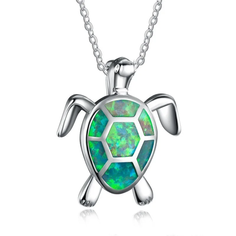 European and American Blue Crystal Animal Pendant Necklace Jewelry For Women Fashion Opal Turtle Pendant Necklace