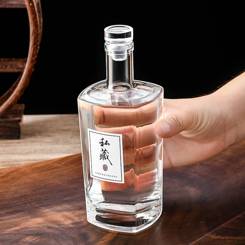 Square glass bottle with stopper cork for gin vodka whiskey tequila liquor alcohol spirts Goufflint Baijiu ice wine vodka