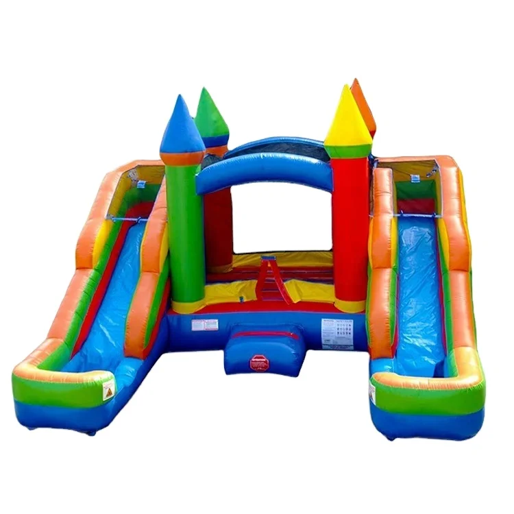 Commercial grade water slide inflatable bounce house with slide bouncy castle Double lane inflatable dry slide with mini castle