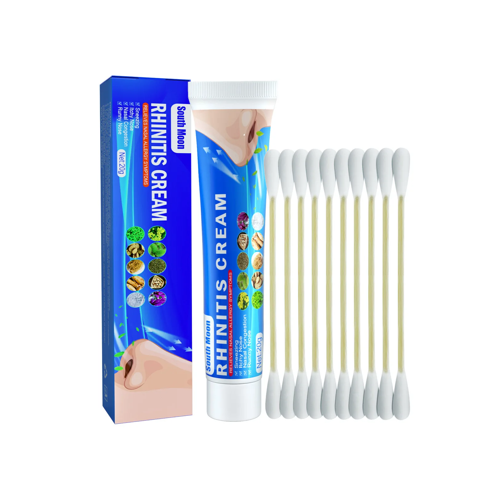 OEM South Moon cold sneezing headache sinusitis stuffy nose dry nasal cavity relief rhinitis cream with cotton swab