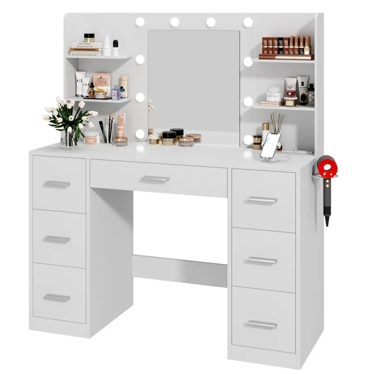 Modern Bedroom Furniture Set Lighted Bathroom Vanity with Dressing Table Wood Panel Style for Hotel or Apartment Use
