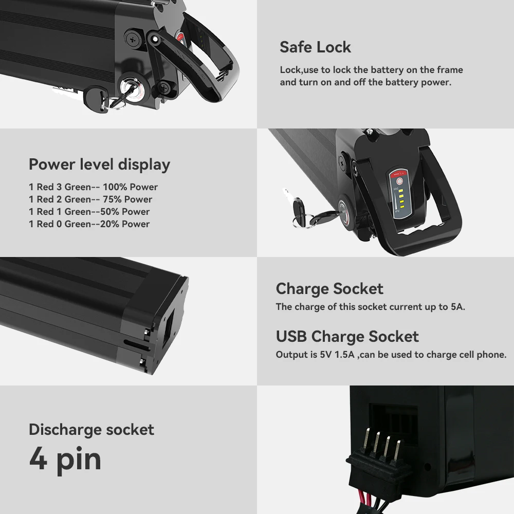 48V13Ah 36V15Ah US in Stock Silver Fish Rechargeable batteries Lithium ion Ebike Battery with 30A BMS  Battery Pack