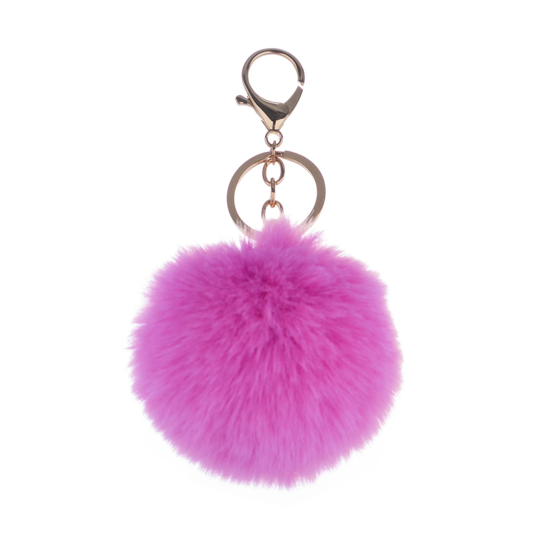  Colorful Customized Metal Chain Fluffy Furry Faux Ball Fur Keychain