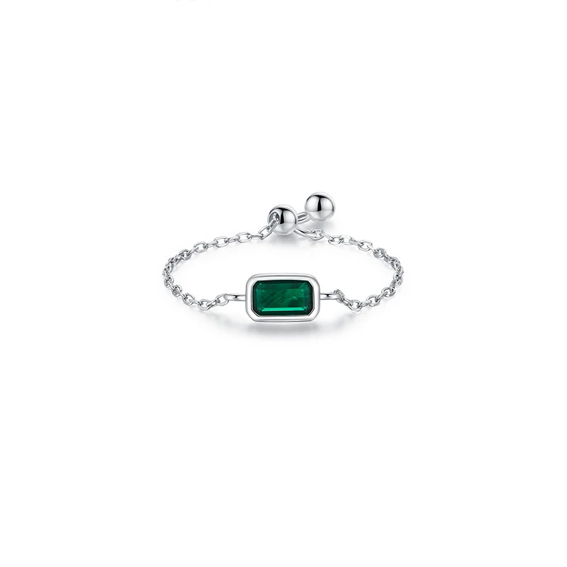 Hot Sale Sparkling Square Cubic Zirconia Ring S925 Silver Green Cz Diamond Ring For Women