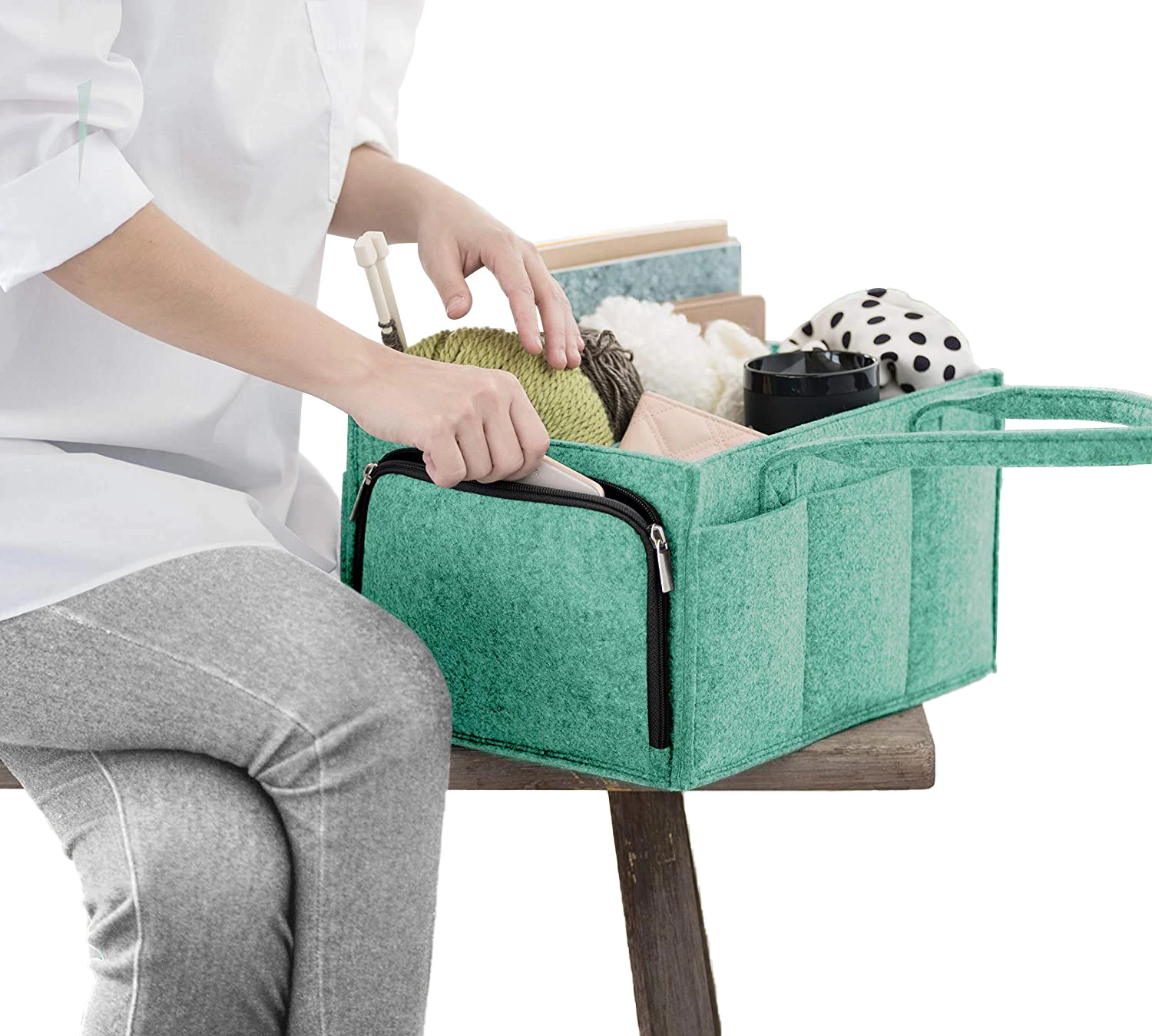 Hot sales Felt Baby Diaper Caddy Bag Mummy Storage Basket diaper organizer for baby with coloured felt