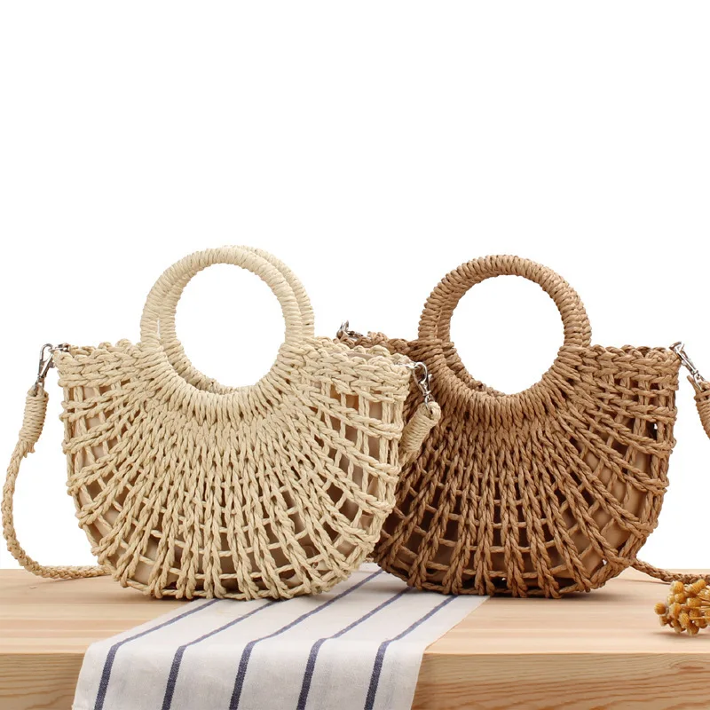 2023 Hot Sale Summer Straw Beach Tote Bag Handmade Large Straw Tote Handbag