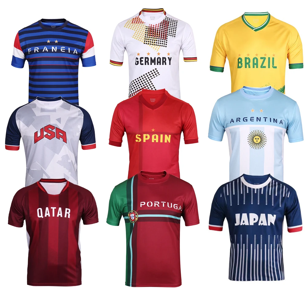 Qatar Football Uniforms Fans Cheering Suits T-shirt Custom Brazil Germany Argentina Football Uniforms