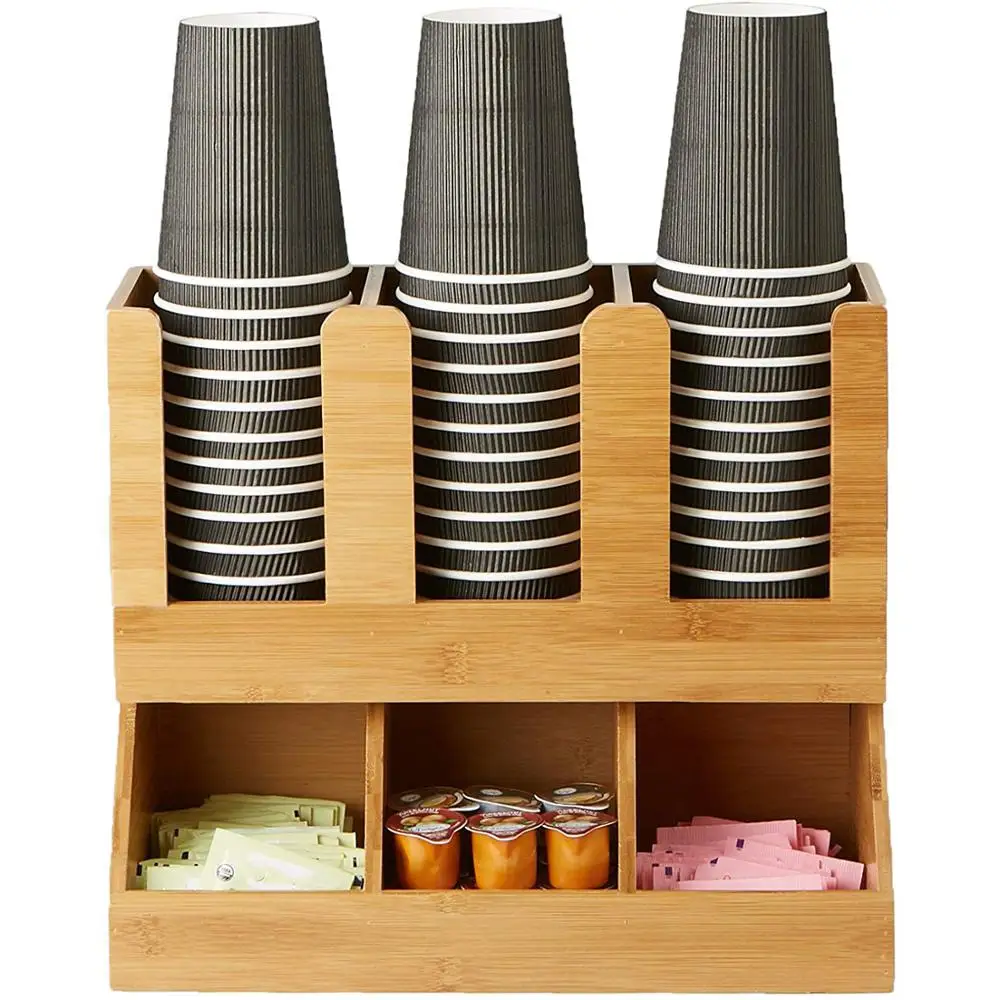 Kitchen Bamboo Coffee Cup Holder Restaurant 4-Cup Paper Holder