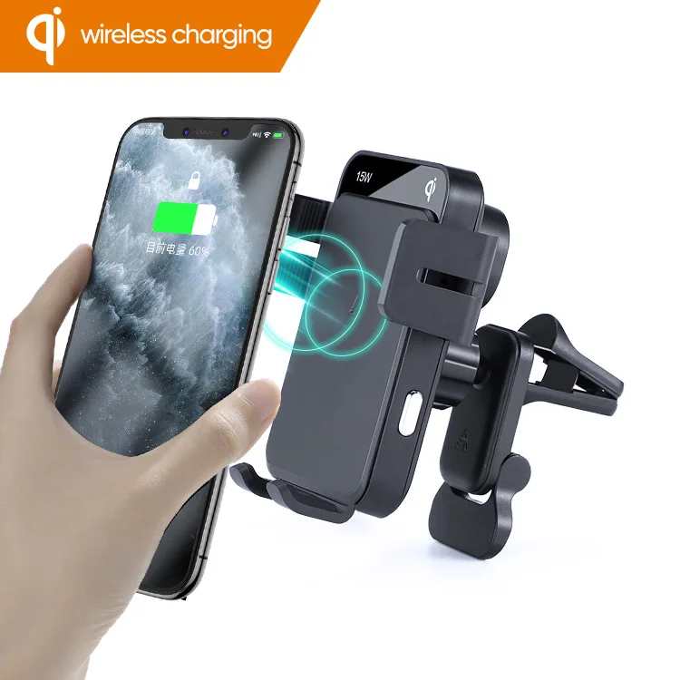 
Trending Products Hot Sale Universal China Wholesale Qi Charger Fast Charging 15W Phone Stand Mount Holder Wireless Car Charger 