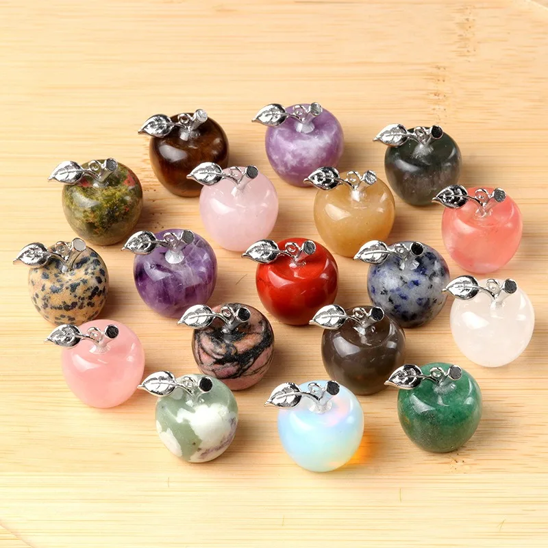 20mm Assorted Stone Mini Apple Pendant Natural Crystal Small Apple Charm Gemstone Pendant For Jewelry Making Christmas Gift