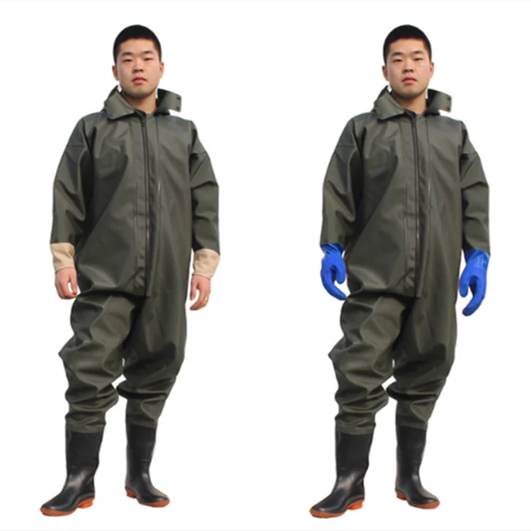 Waterproof PVC Fabric Coverall Suit Fishing Waders with Gloves Fishing Ware Outdoor Wader