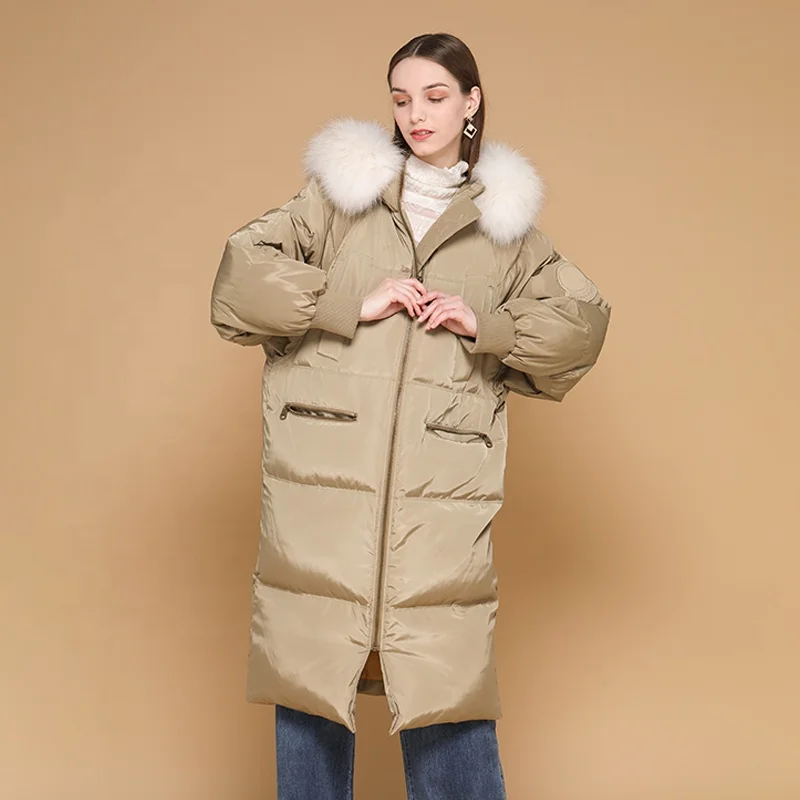 Huiquan warm breathable mink fur hood outerwear polyester women winter coat long down