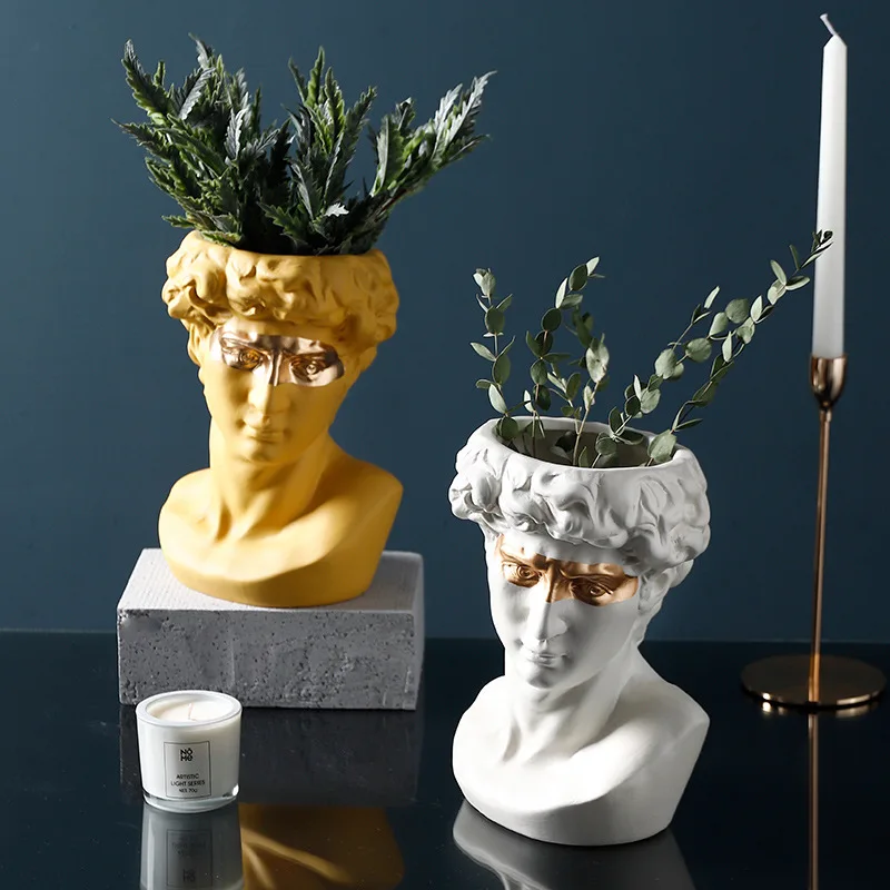 Art Portrait Plants Flowers Pot David Statue Human Head Ceramic Vase For Hotel Wedding Center Piece Decor