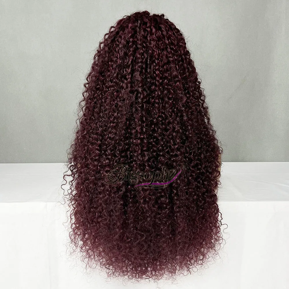 Super Quality Burgundy Human Hair Wigs Supplier In South Africa,26Inch 99J Pixie Curl 13X4 Full Frontal Lace Wig For Black Women