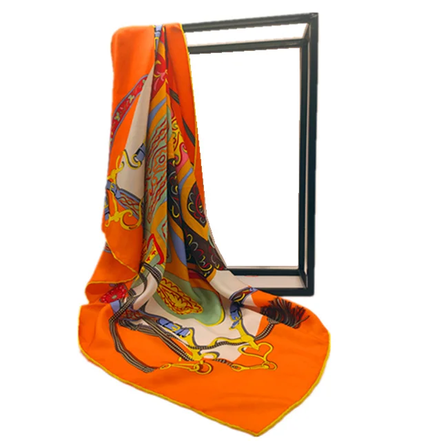 Модный дышащий шелковый шарф с квадратным принтом, Шелковый платок для хиджаба, хиджаб для женщин