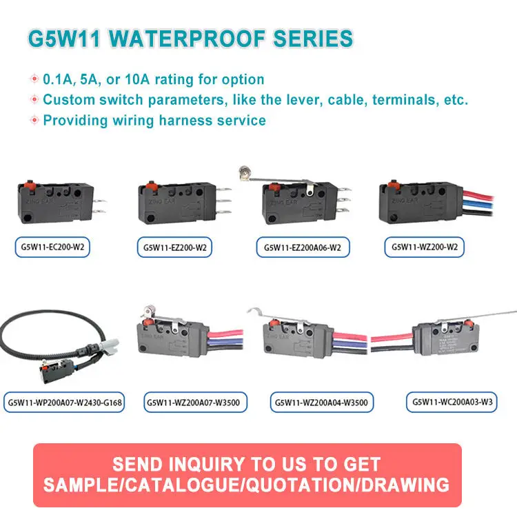 Герметичный микро-переключатель 5E4 T85 Unionwell Zing Ear Max 10A 250V G5W11 SPDT IP67