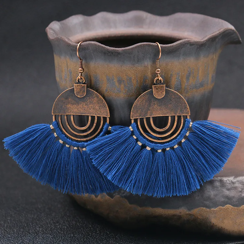 
Bohemian Jewelry Fashion hollow round Women Boho Tassel Earrings 