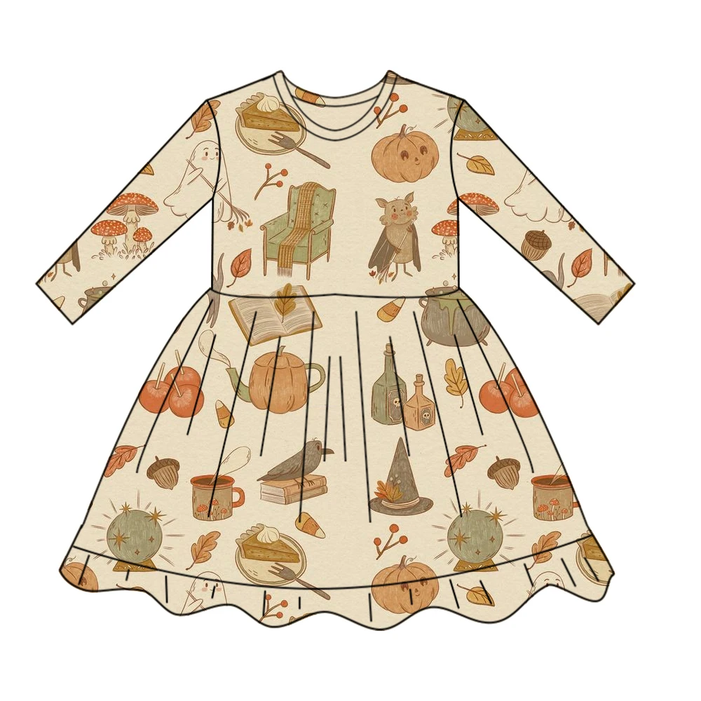 New arrival Jersey custom pattern long sleeve Lace skirt Breathable girls dresses for Halloween