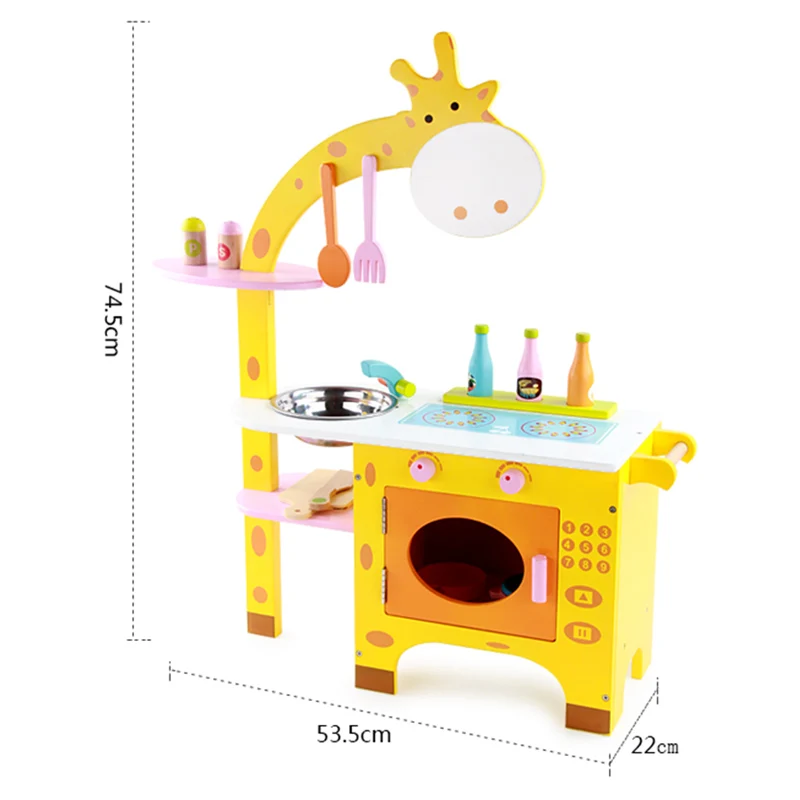 2020 factory direct sales Pretend to play Kitchen set for kids Play kitchen Toy Wooden giraffe shape