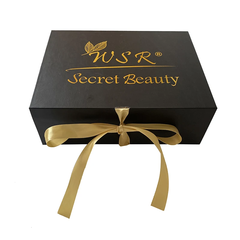 Hot Stamping Gold Logo Black Paper Christmas Gift Boxes Luxury Cosmetics Present Box For Promotion