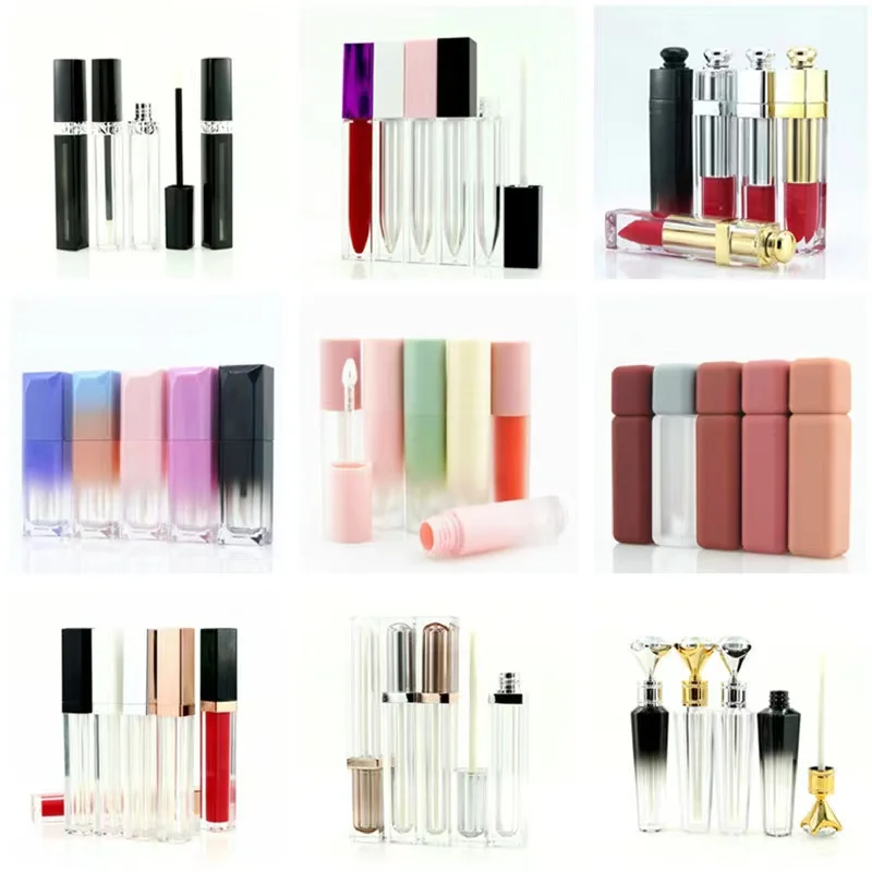 10ml Empty gradient Lip gloss tube with wand, 10ml square lip gloss container applicator