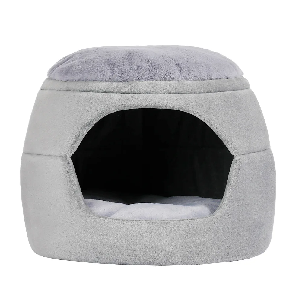 Hot selling semi-enclosed closed cat house memory foam pet bed for wholesale